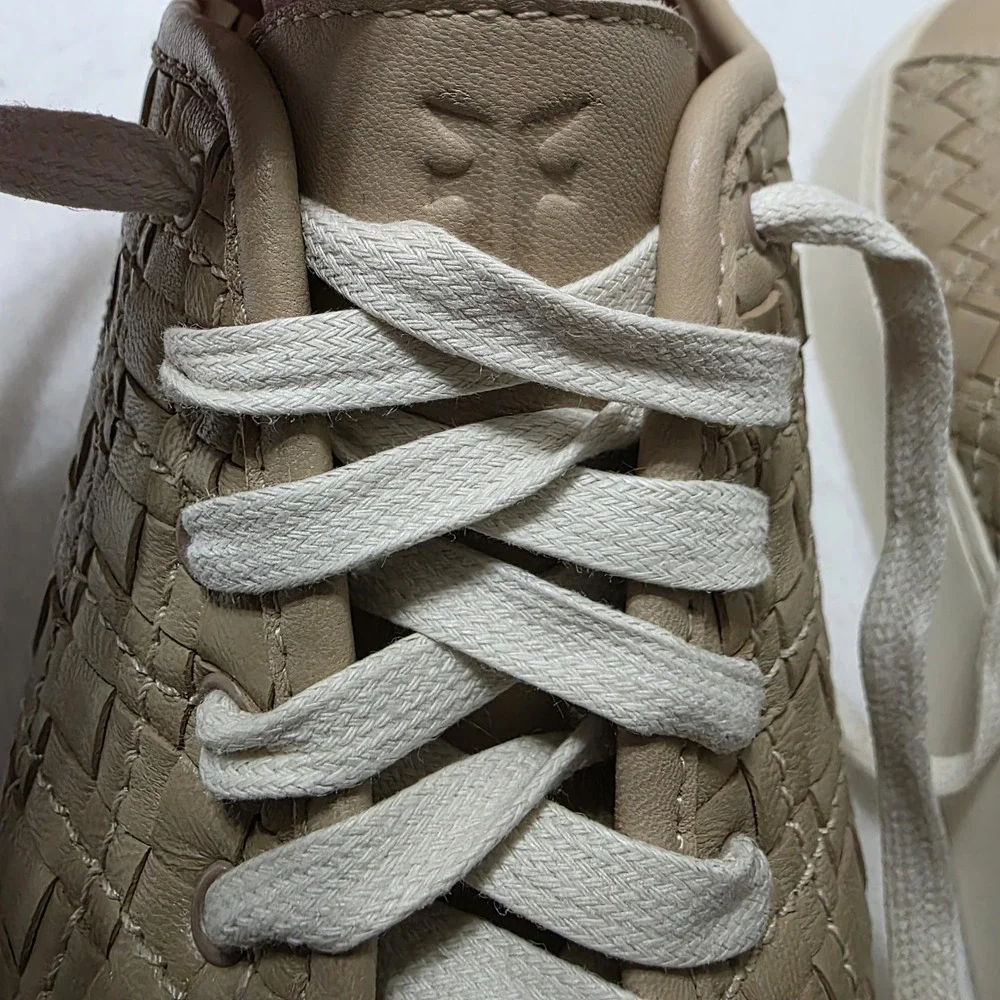 Frye Lena Woven Womens Sneakers Sz  8.5 Tan Leather Low Top Lace Up Comfort Shoe